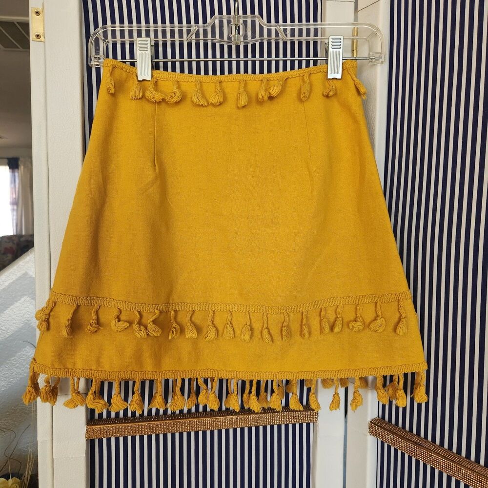 Mustard Tassel Mini Skirt - Women's Casual Summer Skirt
